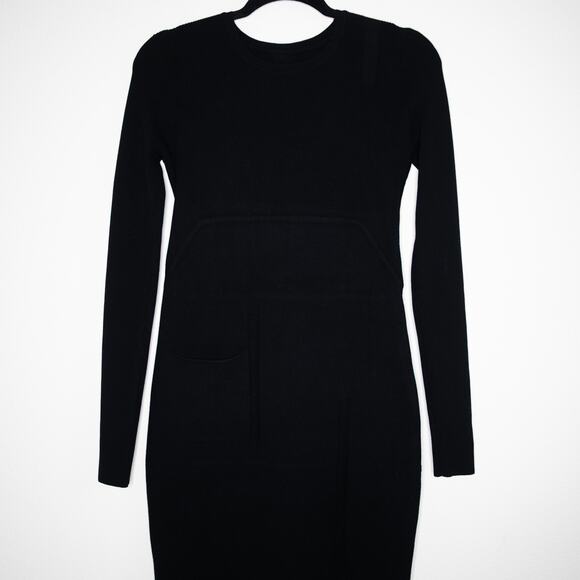 RICK OWENS Black Scarpa Pocket Faux Wrap Skirt Knit Midi Pencil Dress SZ 6 US - Picture 7 of 11